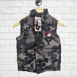 NWT Canada Weather Gear Kids Down Bubble Vest Grey Camo — Size 5/6